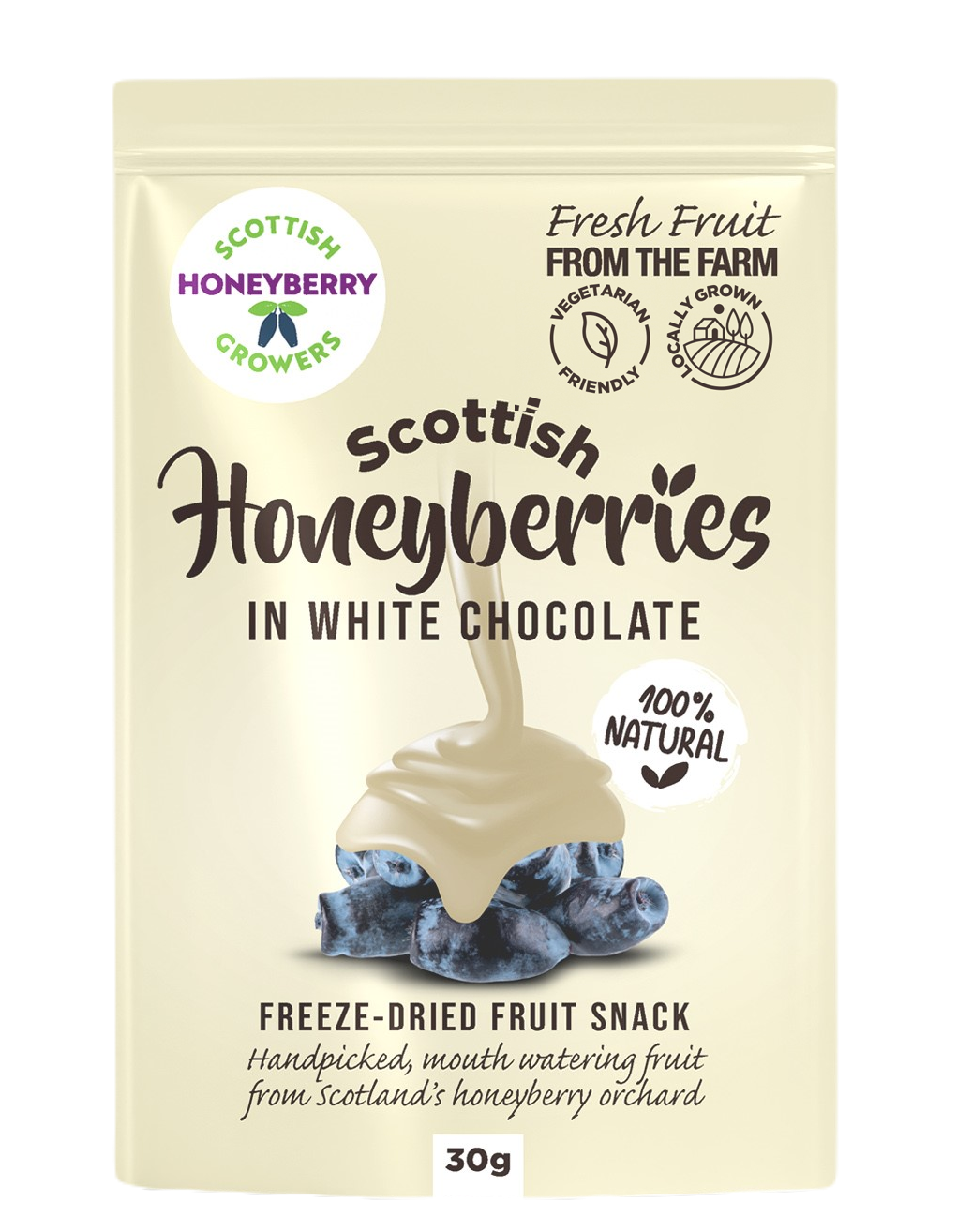 Freeze Dried Honeyberries in White Chocolate | Arbuckle's Farm