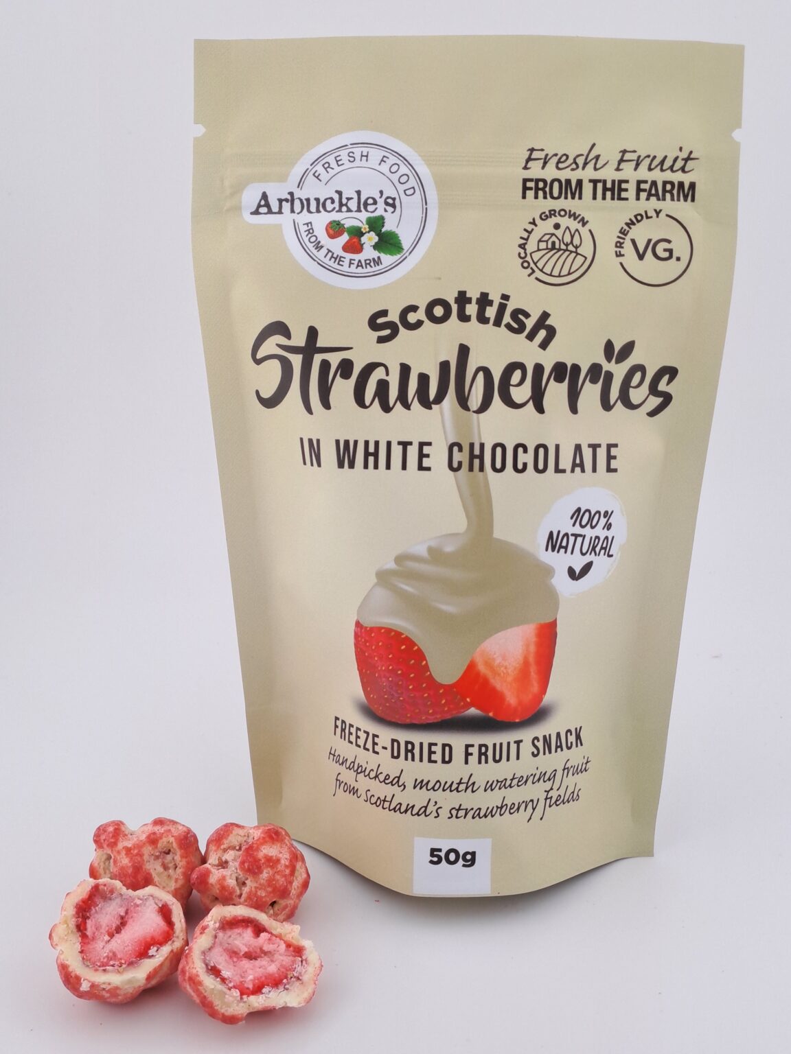 Freeze Dried Strawberries in White Chocolate | Arbuckle's Farm Shop