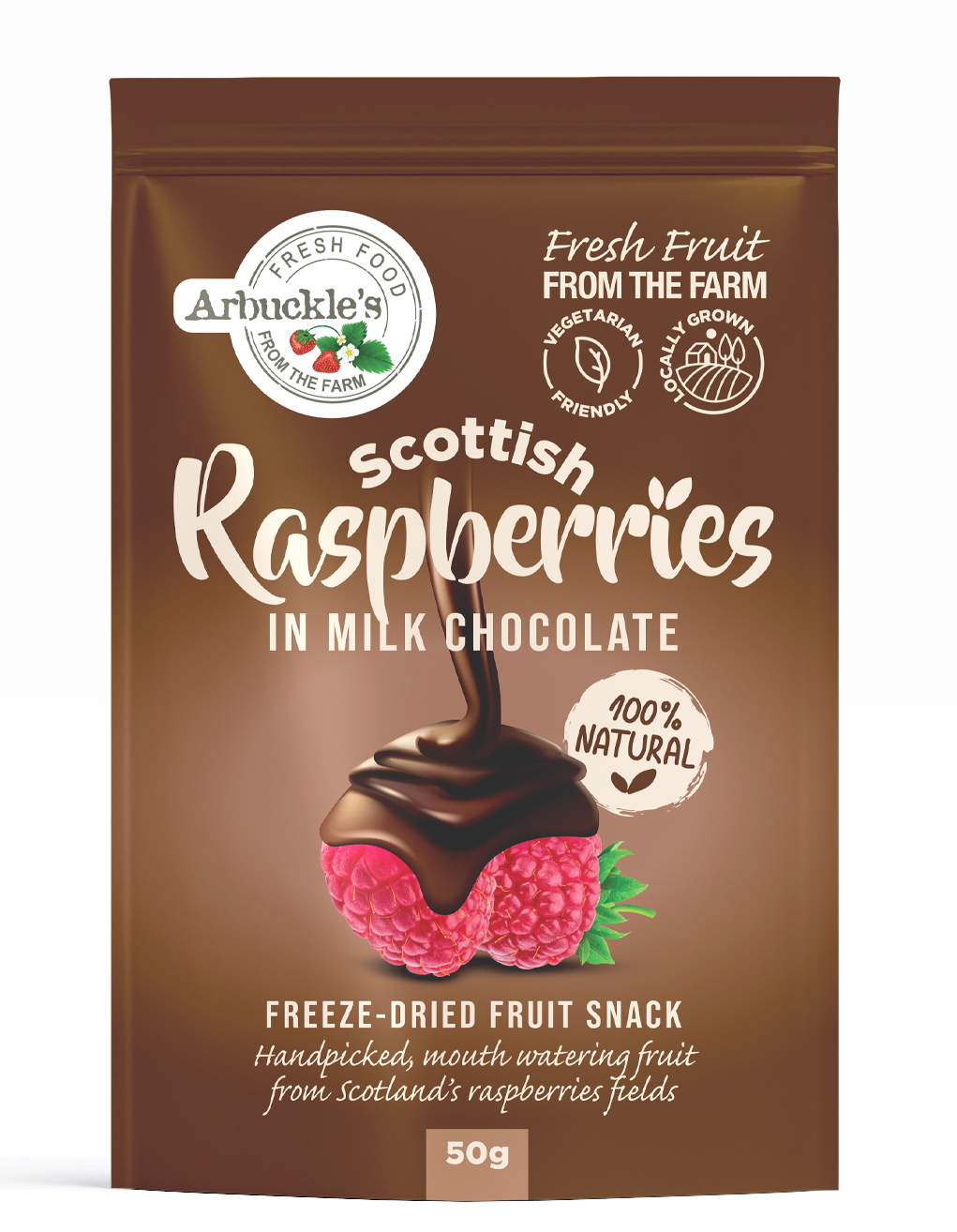 50g Freeze Dried Raspberries coated in Milk Chocolate