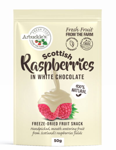 Freeze Dried Raspberries covered in White Chocolate from Arbuckle's Farm